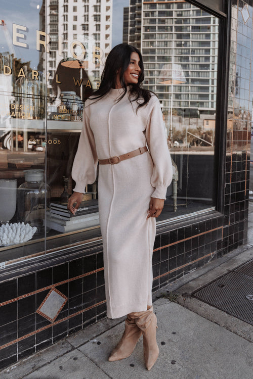 Odile Knit Midi Dress - Tan