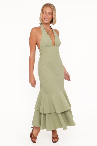 Robyn Halterneck Maxi Dress - Olive Green