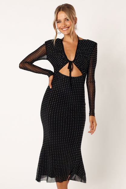 Salvatore Long Sleeve Midi Dress - Black