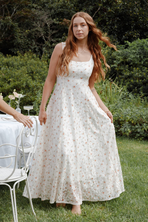 Valley Maxi Dress - White Floral Lace