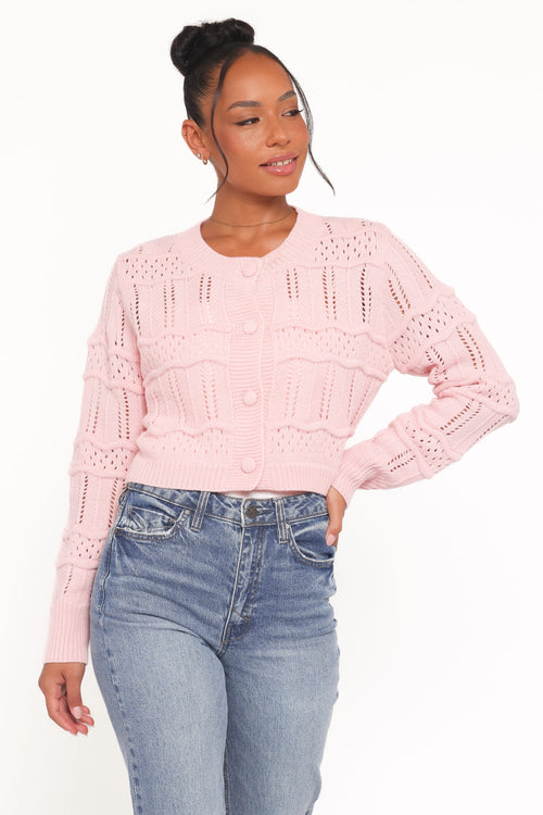 Aidy Crop Button Front Cardigan - Pink