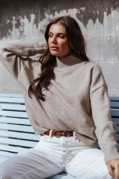 Brianna Mockneck Knit Sweater - Beige