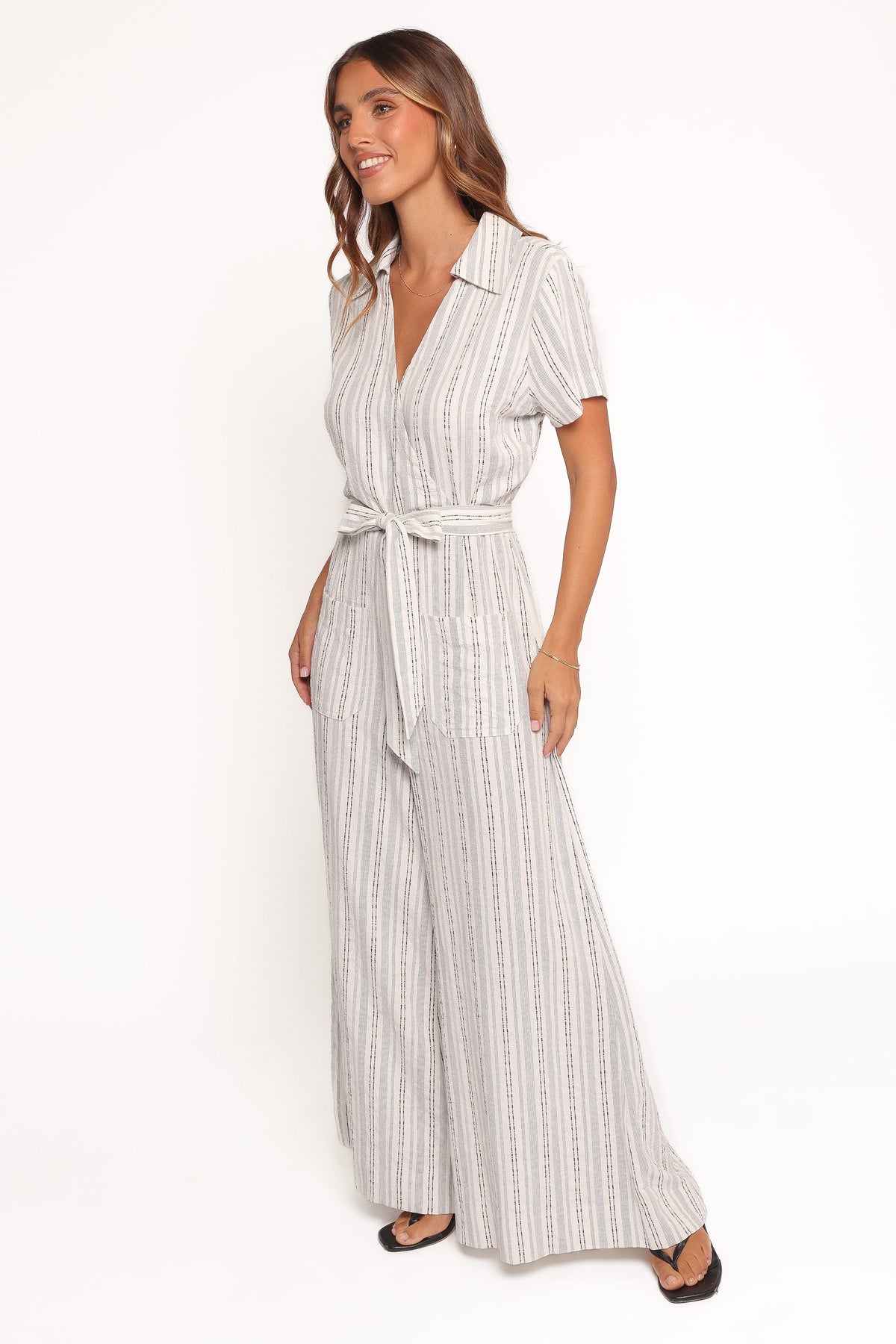 Daila Tie Waist Jumpsuit - White Black