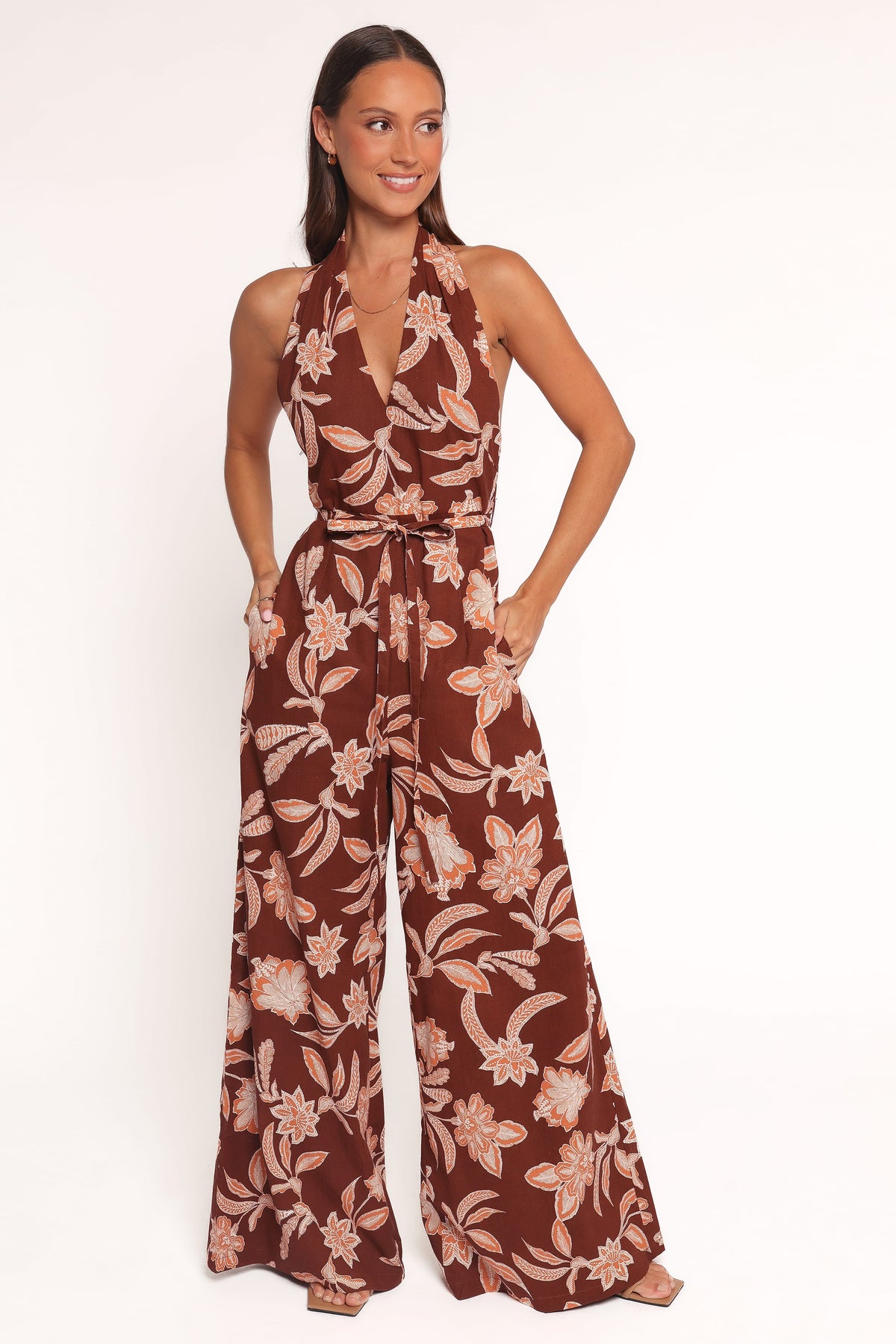 Kehlani Halterneck Jumpsuit - Orange Floral
