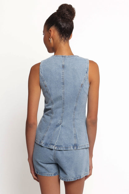 Almana Denim Short Set - Medium Blue