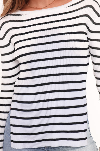 Alvina Knit Top - White Black Stripe