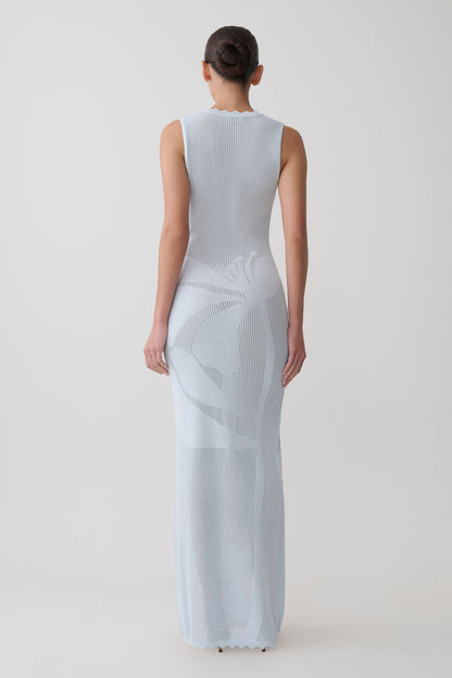 Pippa Floral Knit Maxi Dress - Light Blue