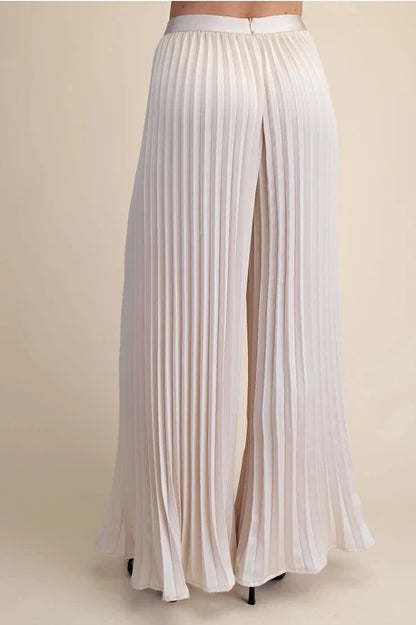 Pleated Wide-Leg Flare Pants