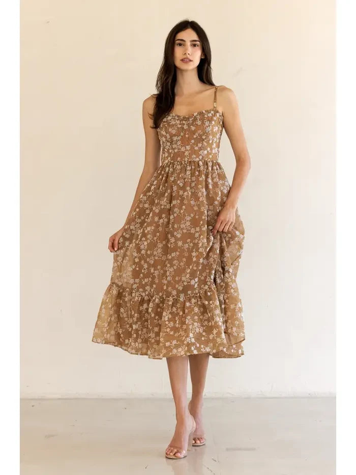 Print Ruffled Hem Midi Dress