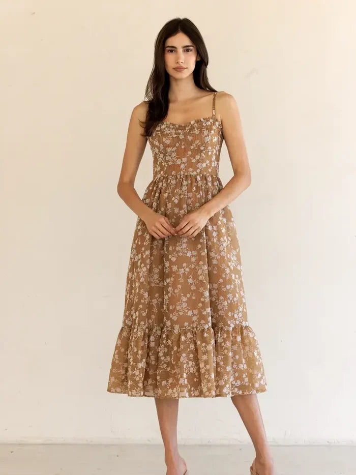 Print Ruffled Hem Midi Dress