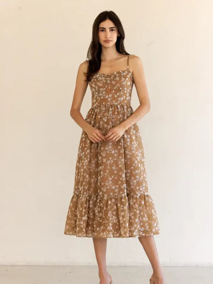 Print Ruffled Hem Midi Dress