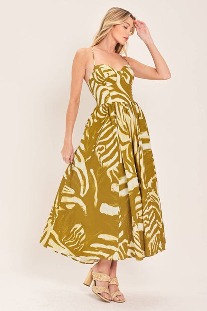 Printed Bustier Midi Dress