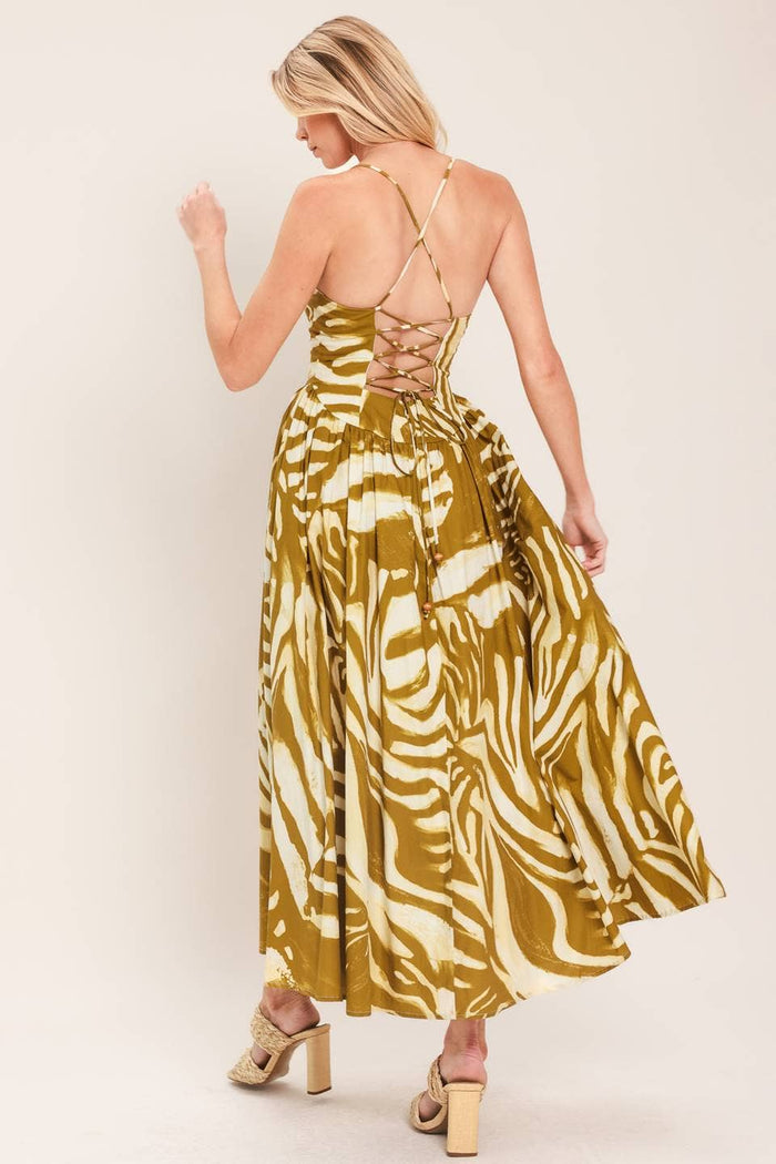 Printed Bustier Midi Dress