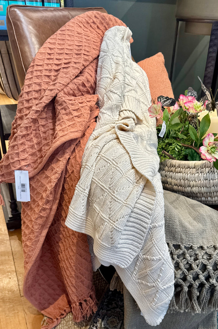 Rust Waffle Weave Cotton Throw Blanket