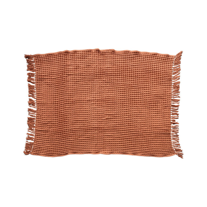 Waffle Weave Throw with Fringe, Tied with Kraft Paper & Tape