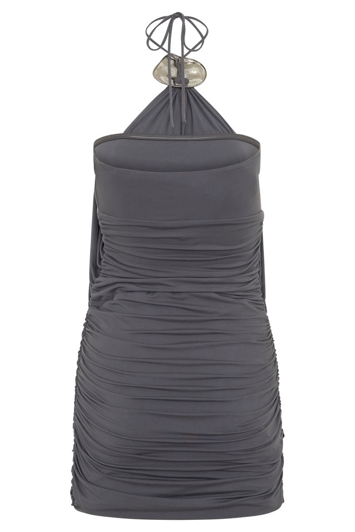 Sade Halter With Hardware Mini Dress - Grey