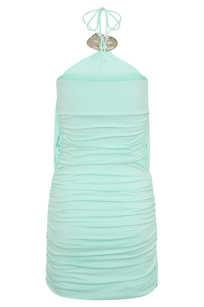 Sade Halter With Hardware Mini Dress - Sea Blue