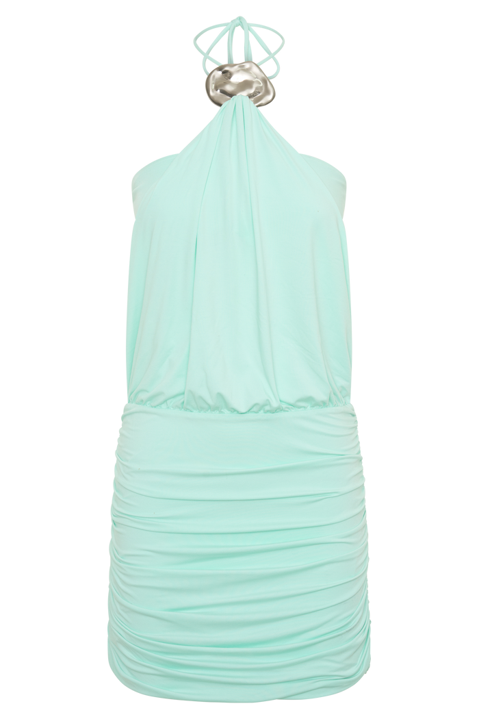 Sade Halter With Hardware Mini Dress - Sea Blue