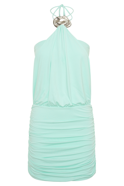 Sade Halter With Hardware Mini Dress - Sea Blue