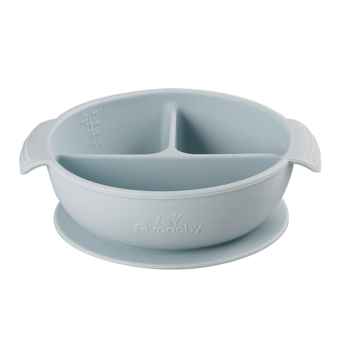 Silicone Suction Divided Baby Bowl + Lid Gray