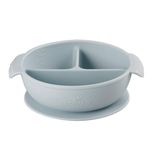 Silicone Suction Divided Baby Bowl + Lid Gray