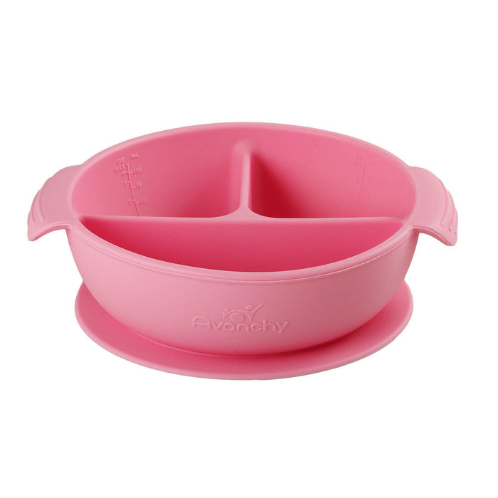 Silicone Suction Divided Baby Bowl + Lid Pink