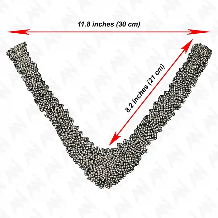 Silver Beaded V Neckline