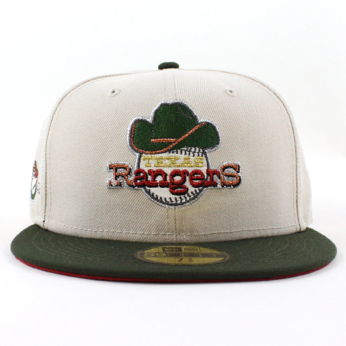 Texas Rangers 50th Anniversary New Era 59Fifty Fitted Hat (GITD Stone SeaWeed Pinot Under Brim)