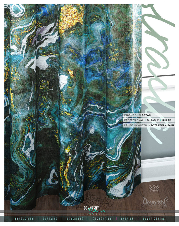 The Flowing Art Turquoise PREMIUM Curtain Panel. Available on 12 Fabrics. Made to Order. 100296