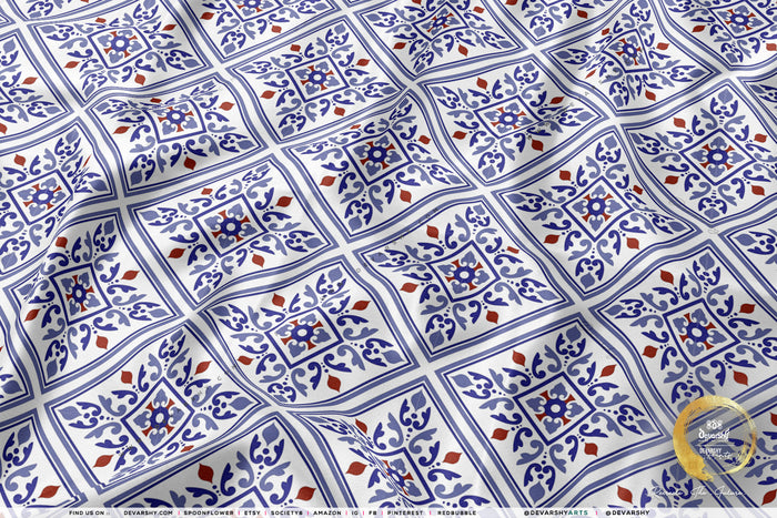 Tiles Pattern Apparel Fabric 3Meters+, 9 Designs | 8 Fabrics Option | Moroccan Fabric By the Yard | 035