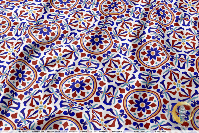 Tiles Pattern Apparel Fabric 3Meters+, 9 Designs | 8 Fabrics Option | Moroccan Fabric By the Yard | 035