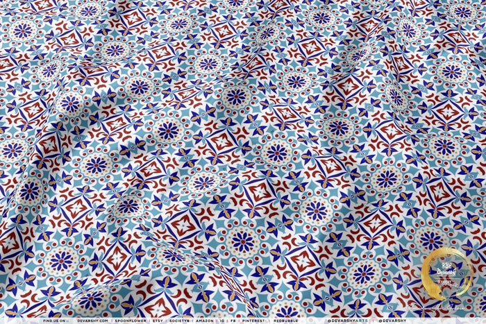 Tiles Pattern Apparel Fabric 3Meters+, 9 Designs | 8 Fabrics Option | Moroccan Fabric By the Yard | 035
