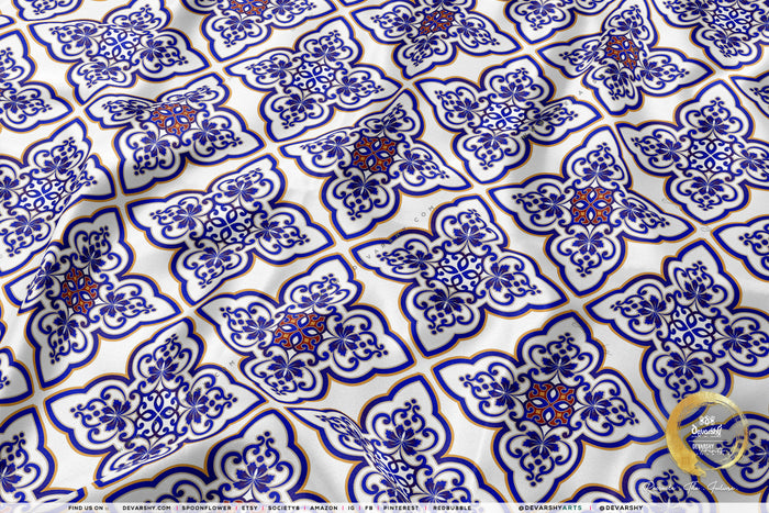 Tiles Pattern Apparel Fabric 3Meters+, 9 Designs | 8 Fabrics Option | Moroccan Fabric By the Yard | 035