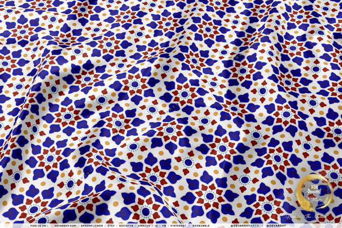 Tiles Pattern Apparel Fabric 3Meters+, 9 Designs | 8 Fabrics Option | Moroccan Fabric By the Yard | 035
