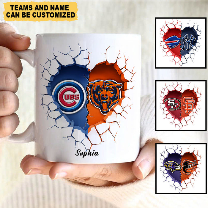 Two Teams Heart Mug - Customized Ceramic Mugs - Two-Sided Printing V2
