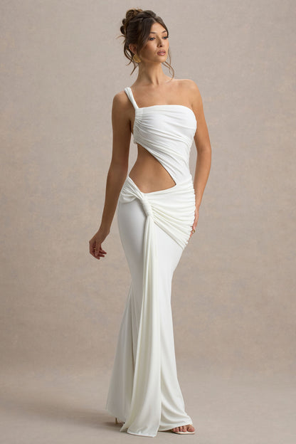 Giovanna | White Asymmetric Maxi Dress With Wrap Skirt