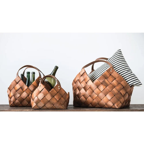 Woven Baskets with Handles Set of 3