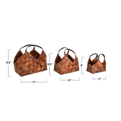 Woven Baskets with Handles Set of 3