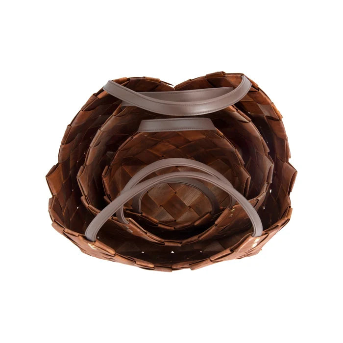 Woven Baskets with Handles Set of 3