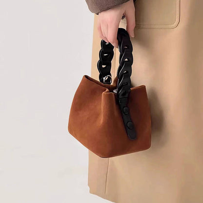 Woven Handle Faux Deerskin Bag