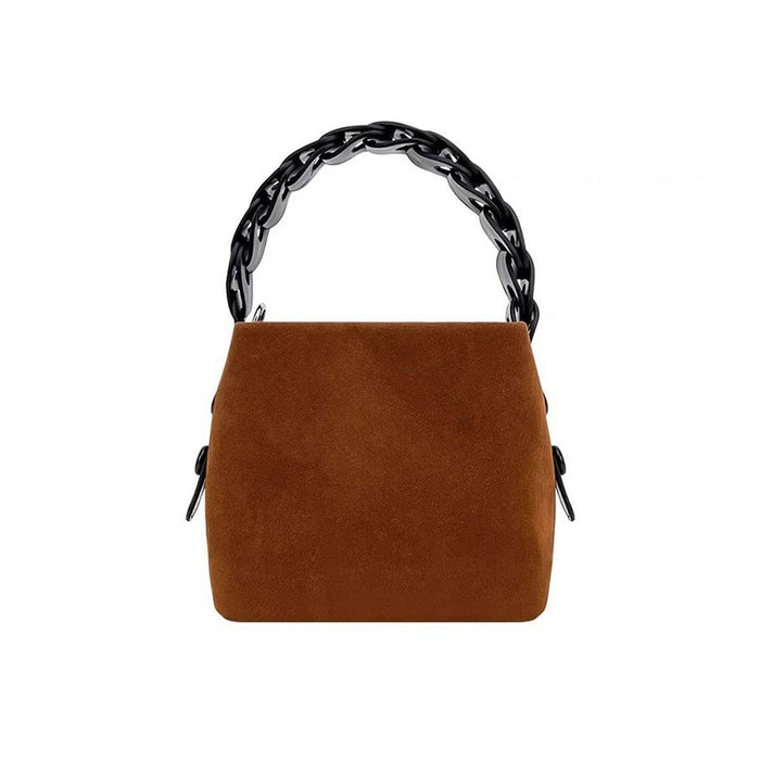 Woven Handle Faux Deerskin Bag