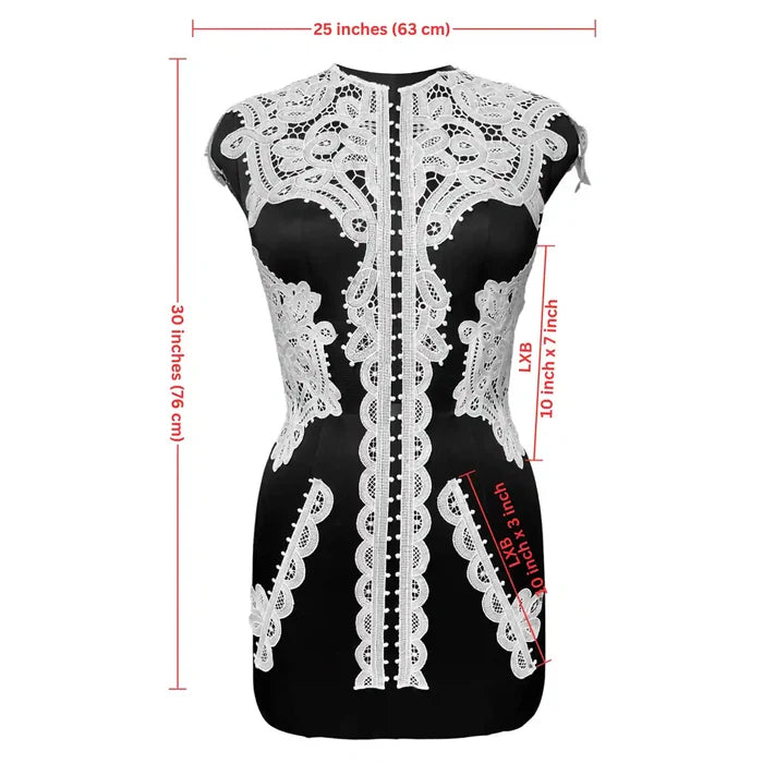 Size reference of floral yoke set by Ani Accessories for accurate fitting on women’s shirts for fashion tailoring use guide